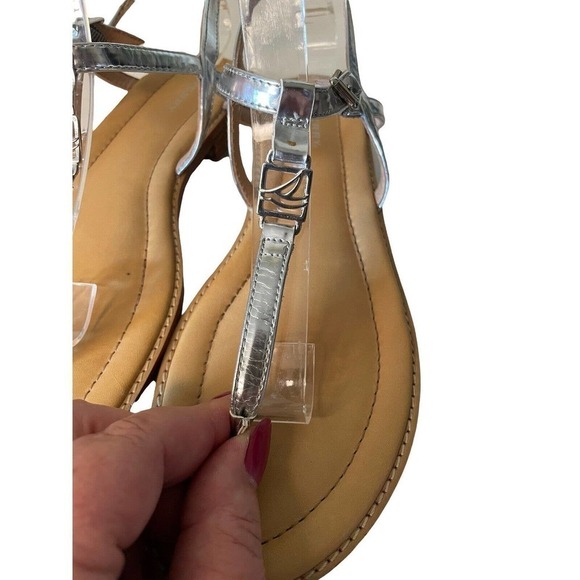 Sperry Top Sider Women's Silver Metallic T-Strap Flat Sandals Size US 7.5 - Picture 6 of 9